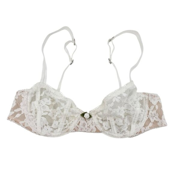 For Love & Lemons Size Small Sweetheart Floral Rose Lace Bra- Sheer White Bridal - Picture 1 of 13